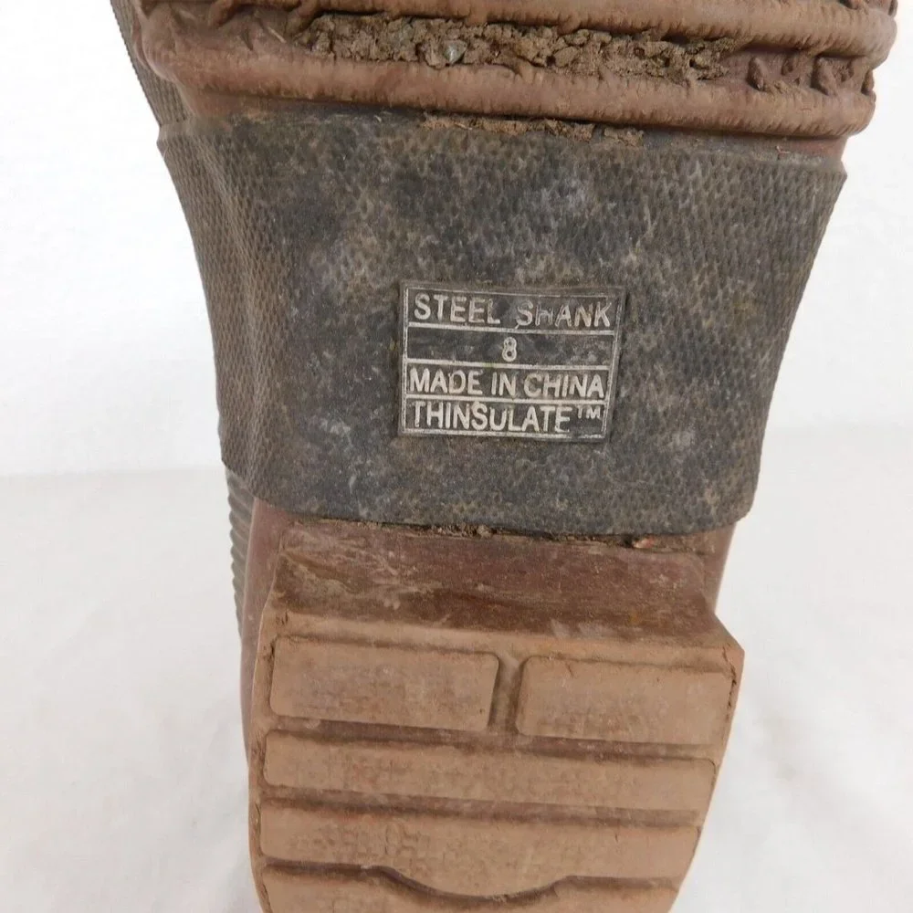 Cabela's Thinsulate Steel Shank Pull On Rubber Work Boots Waterproof Men size 8